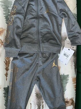 Jordan Gray and Gold Kids Sweatpants & Jacket Set